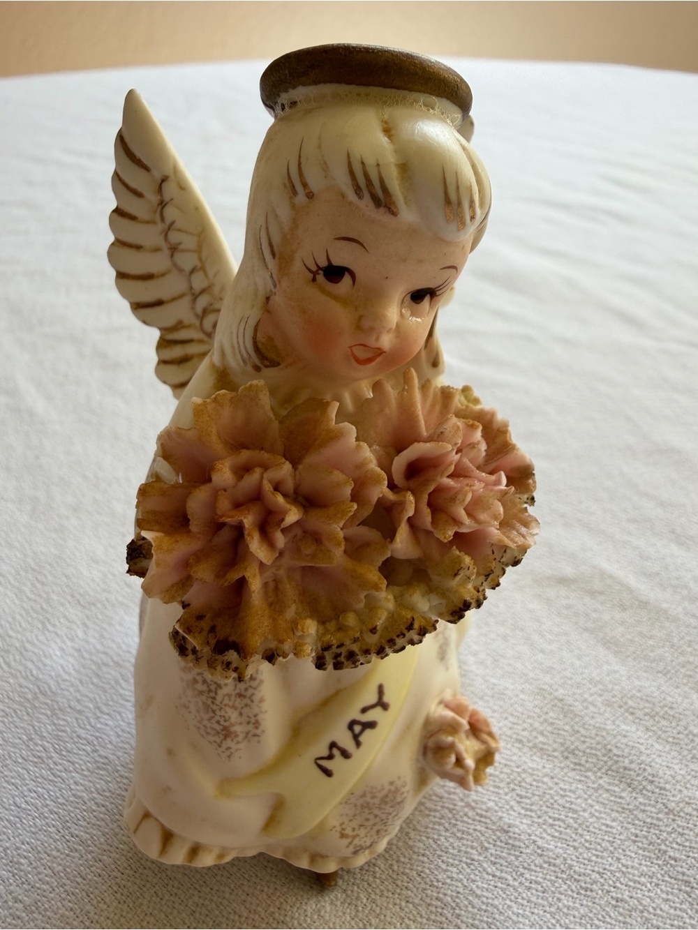 VTG Lefton Porcelain Angel with Pink Flowers "May" girl